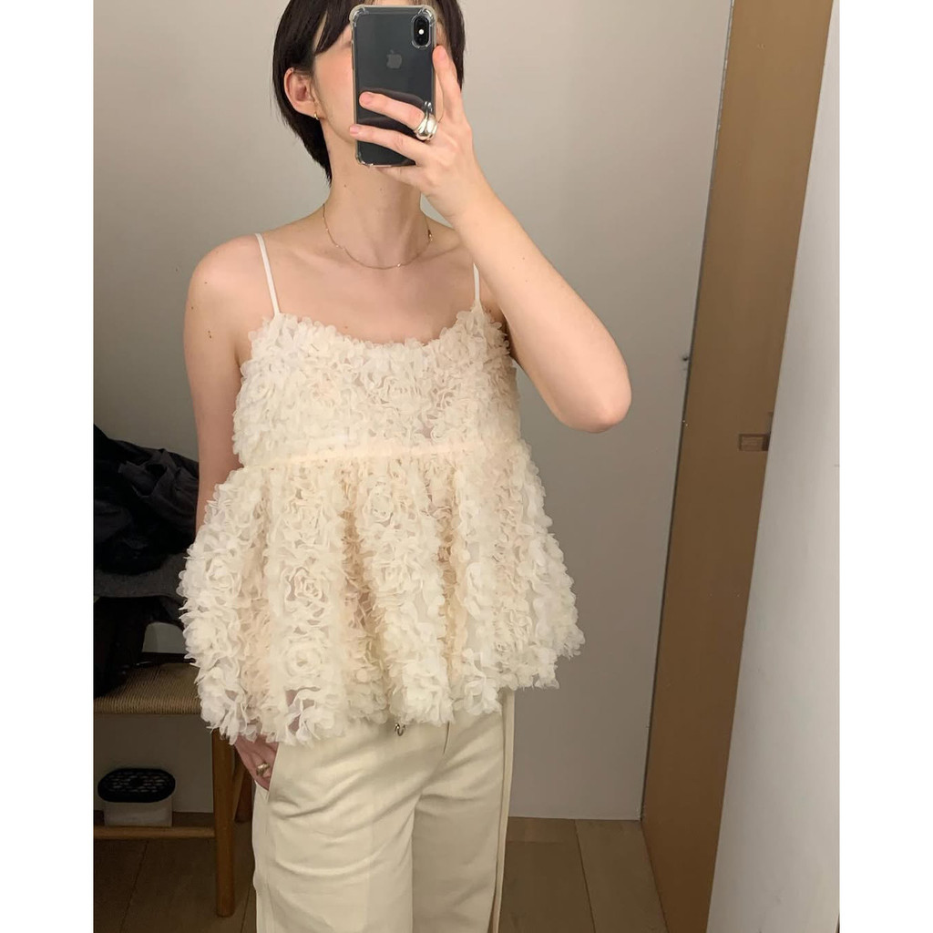 2025 Cao Cấp Phong Cách Hàn Quốc Phong Cách Mới Người Nổi Tiếng Phong Cách Ba Chiều Hoa Sling Top