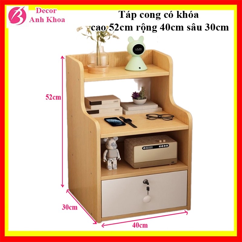 Tủ đầu giường có khóa an toàn AnhKhoa, kệ 1 ngăn, 2 ngăn, gỗ mdf phủ bóng melalin
