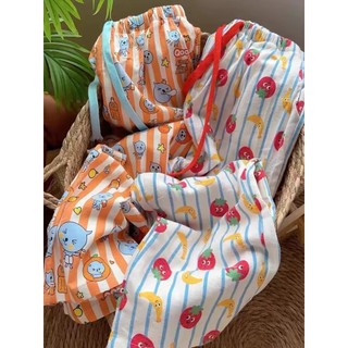 S-4XL Quần Size Lớn Nữ Phối Ren Quần Pyjama Nữ Hoạt Hình Rời Phong Cách Nhật Bản Loungewear Quần Mùa Hè Xuân Thu Cô Gái Dễ Thương Quần Phòng Chờ Ngọt Ngào Có Thể Mặc Bên Ngoài Quần Chống Muỗi Thường Ngày Quần Nữ Plus Size Quần Áo Nữ