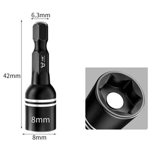 10 Đầu chụp tôn, mũi chụp tôn 8mm có nam châm từ tính thép CRV chuôi lục giác lắp máy khoan, bulong, bắn vít