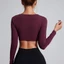 Áo Thun crop top Tay Dài Cổ Chữ v Xẻ Sâu Gợi Cảm Tập yoga Thể Dục Thể Thao