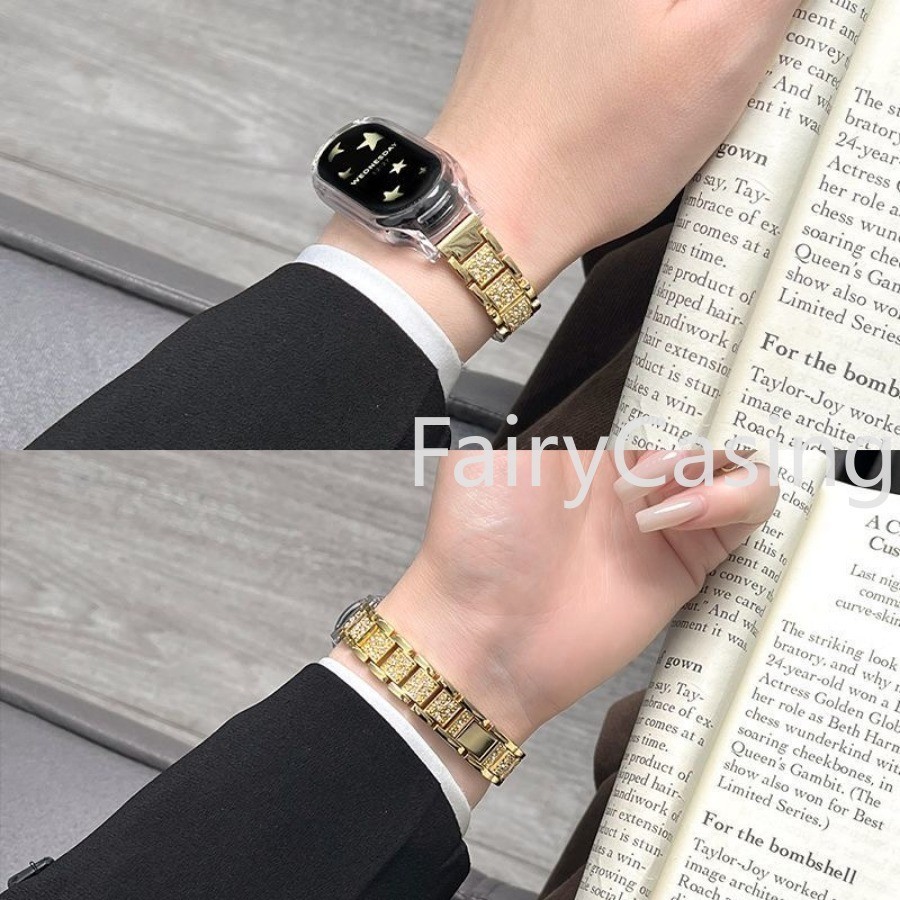 Dây đeo cổ tay 12mm cho Xiaomi Mi Band 10 9 8 7 6 5 4 3 NFC Watchband có vỏ kim loại Vòng đeo tay bằng thép không gỉ kim cương lấp lánh sang trọng cho Miband 8 ban nhạc