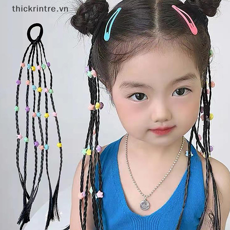 Thi 1 Bộ Bé Gái Ngôi Sao Năm Cánh Hoa Tóc Giả Đuôi Ngựa Dây Cao Su Phụ Kiện Tóc Trẻ Em Tóc Giả Bím Viền VN