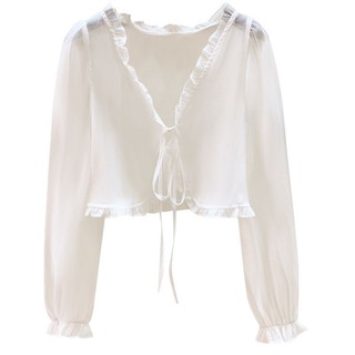 Suspender Váy Nữ Mặc Ngoài Cây Mùa Hè Giống Nấm Ren Thắt Nút Ngắn Mỏng Áo Cardigan Áo Chống Nắng Áo Sơ Mi Phù Hợp Với Váy