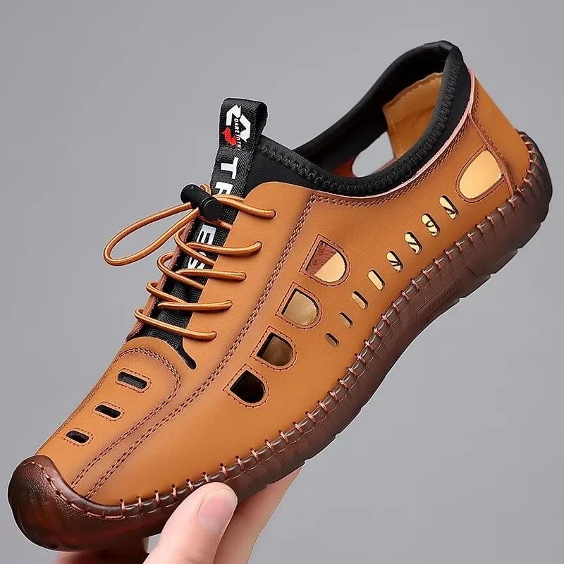 2024 Mới Mùa Hè Nam Xăng đan Thời Trang Rỗng Ra Thoáng Khí Giày Flat Business Đế Mềm Xăng đan Hombre