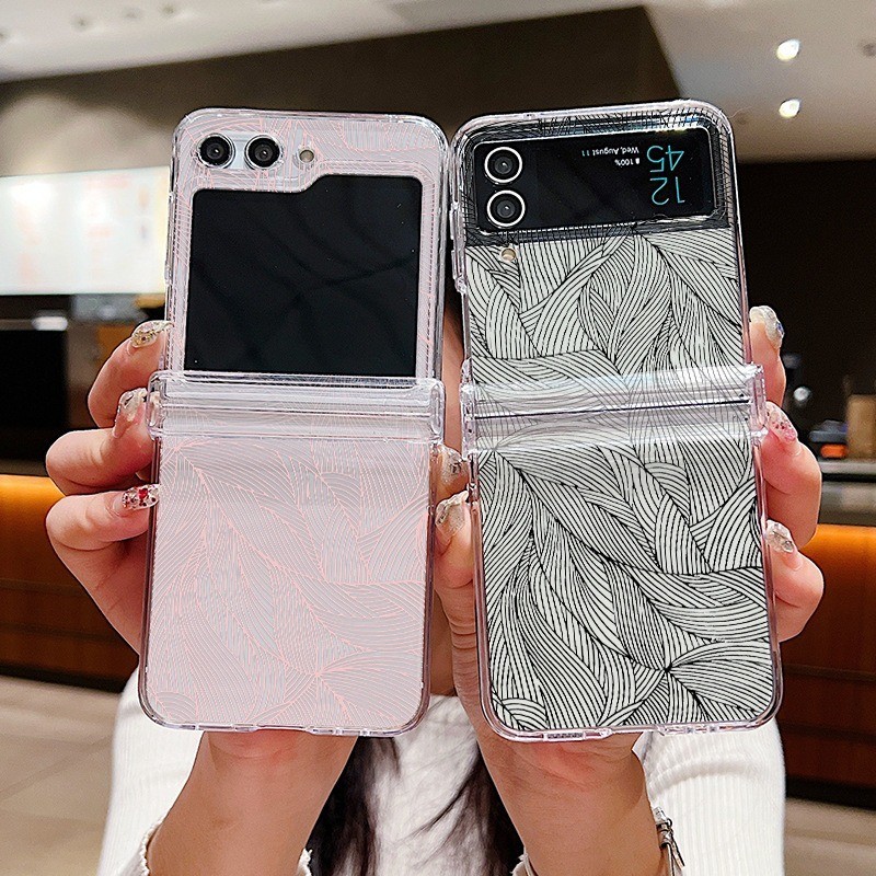 Hoa Lá Hoa Họa Tiết Trong Suốt Vỏ Điện Thoại Cho Samsung Galaxy Z Flip5 Flip4 Flip3 Full Bản Lề Cứng Trong Suốt Gấp Ốp Lưng Cho Samsung Z Flip 5 4 3