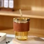 Cốc Thủy Tinh 450ML Bọc Da Cao Cấp Tặng Kèm Ống Hút