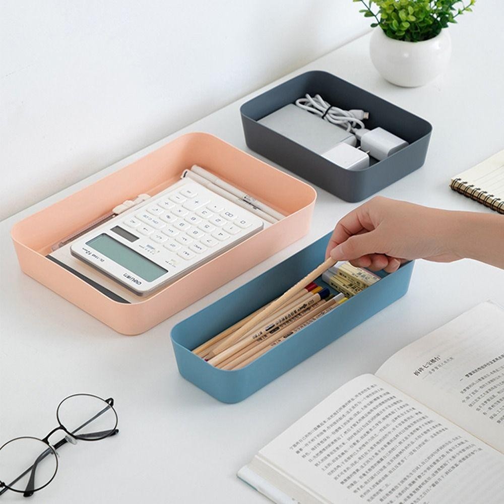 Hộp lưu trữ ngăn kéo MARGREDY, Hộp lưu trữ máy tính để bàn màu trơn có thể xếp chồng lên nhau, Nhựa đơn giản Dung tích lớn Trang sức mỹ phẩm Văn phòng tại nhà