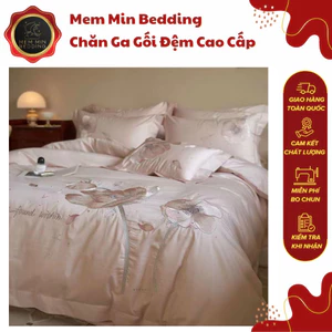 Bộ Chăn Ga Gối Lụa Thêu Tinh Xảo. Mầu Sắc Nhẹ Nhàng Trang Nhã - MemMinbedding Luxury