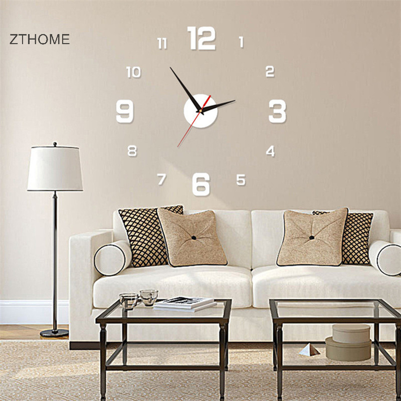 Zthome DIY Đồng Hồ Treo Tường Cho Văn Phòng Gia Đình Không Khung Hiện Đại 3D Đồng Hồ Treo Tường Gương Dán Khách Sạn Thiết Kế Phòng Học Trang Trí HOT