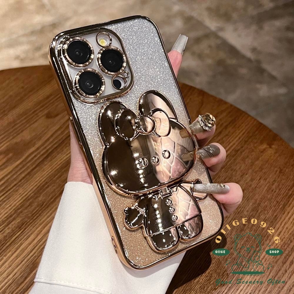 Mạ giá đỡ gương thỏ Vỏ điện thoại iphone15 Pro MAX 14 13 12 11 XR XS MAX cho vỏ iPhone Vỏ mềm TPU silicon Vỏ bảo hiểm toàn diện chống sốc