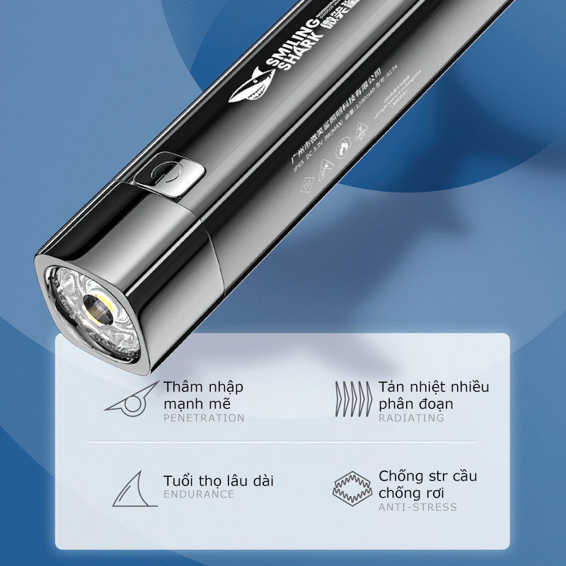 Mới Đèn Pin Mini Siêu Sáng 2 Trong 1 3 Chế Độ Kèm Cáp Sạc USB Tiện Dụng
