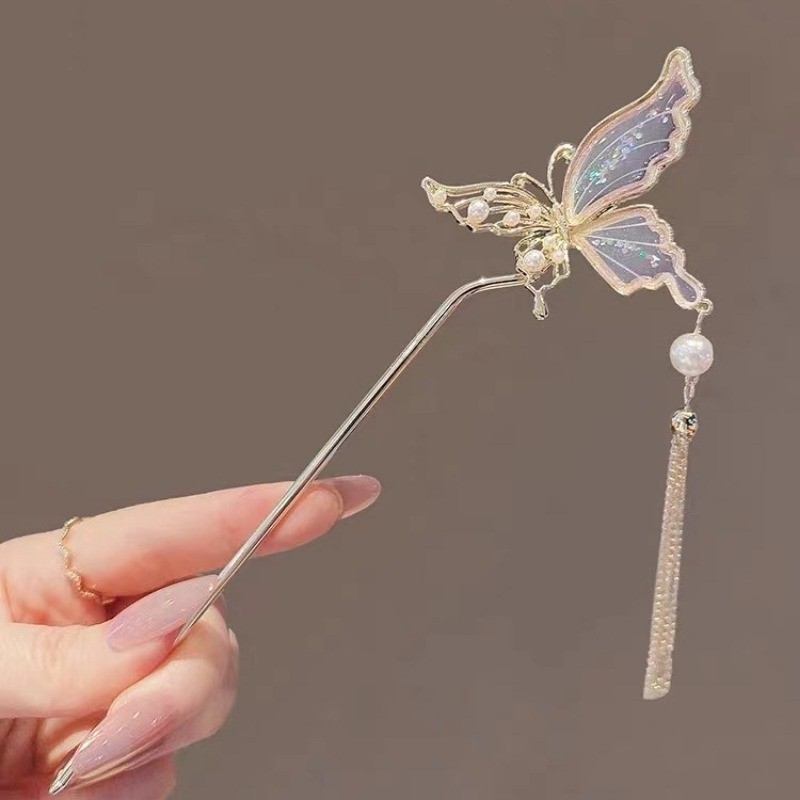 Mauropoli [Sẵn Sàng] Kẹp Tóc Tua Rua Bướm Phong Cách Cổ Đại Siêu Cổ Tích Tính Khí Nữ Cao Cấp Mới Kẹp Tóc Trung Quốc Bước Lắc Kẹp Tóc Mặt Ngựa Phụ Kiện Váy