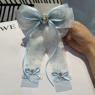 Ruy Băng Dài Hoa Nơ Kẹp Tóc Với Kẹp Mùa Xuân Ngọc Trai Kim Cương Giả Cổ Tích Cô Gái Mũ Phụ Kiện Tóc