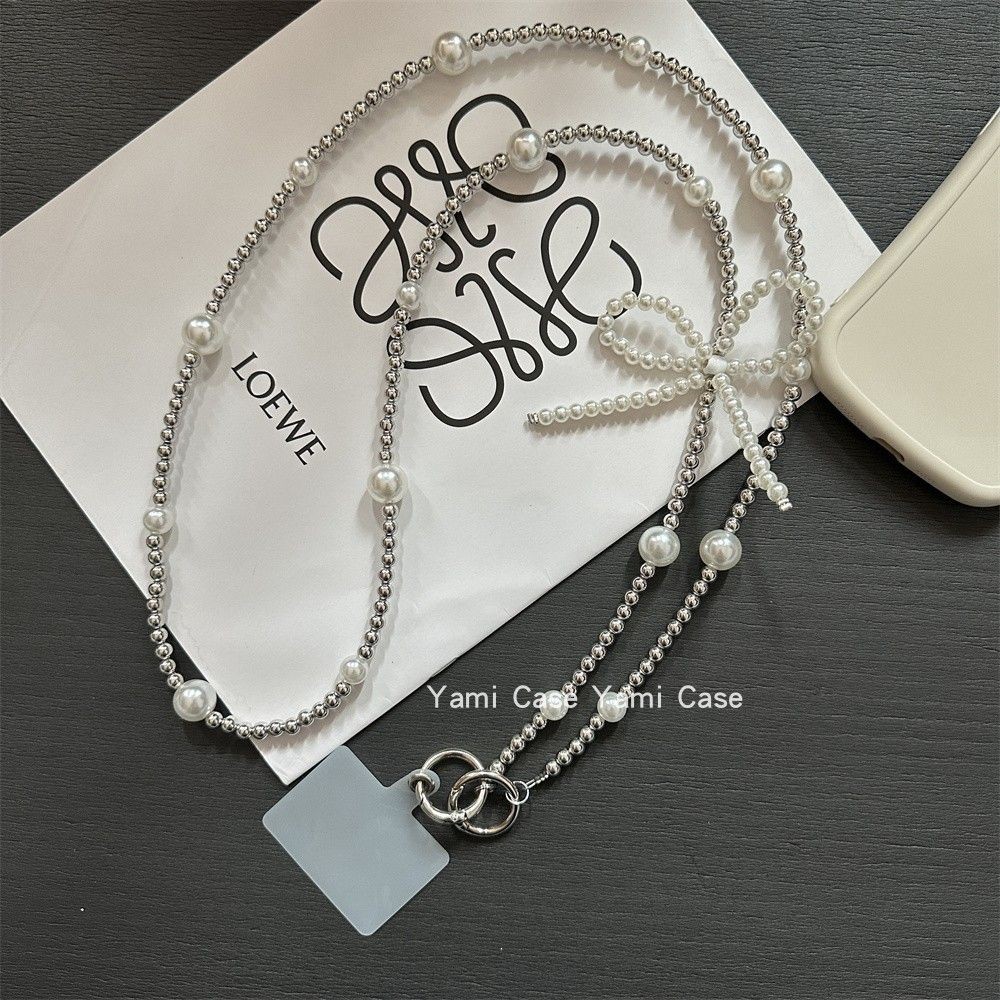 Phụ Kiện Điện Thoại Di Động Dây Xích Treo Đeo Ngang Chống Mất Hạt Bạc Dài Và Ngọc Trai Nơ Tính Khí Nữ Thần Thời Trang Có Thể Trở Lại Đa Năng Điện Thoại Di Động Dây Xích Treo Str