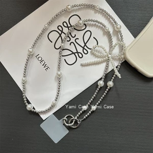 Phụ Kiện Điện Thoại Di Động Dây Xích Treo Đeo Ngang Chống Mất Hạt Bạc Dài Và Ngọc Trai Nơ Tính Khí Nữ Thần Thời Trang Có Thể Trở Lại Đa Năng Điện Thoại Di Động Dây Xích Treo Str