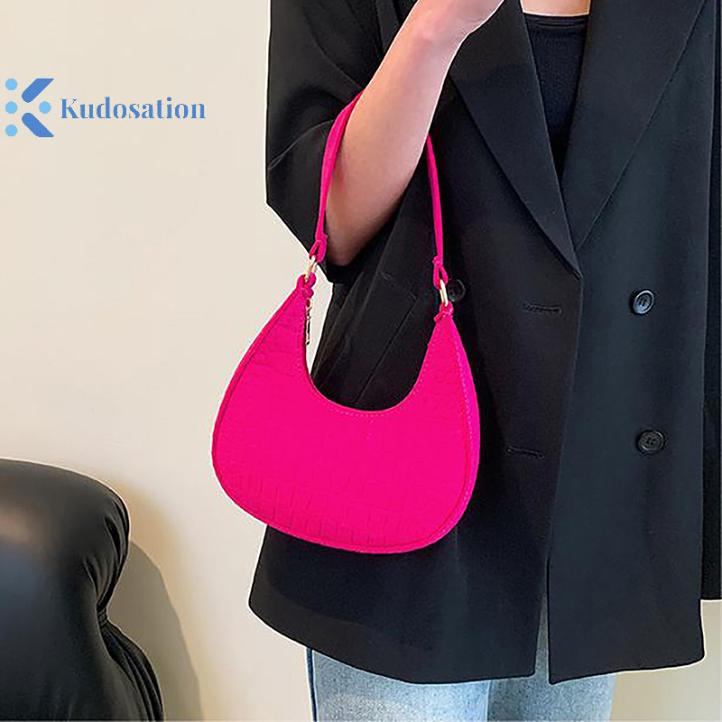 Kudosation Màu Kẹo Thiết Kế Cao Cấp Kết Cấu Nách Túi Xách Túi đeo dưới cánh tay Nỉ Cho Nữ Túi Subaxillary Ví Túi Lưỡi Liềm