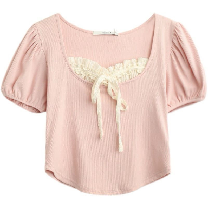 ÁO THUN CROPTOP PHỐI BÈO TRƯỚC CỘT NƠ H660