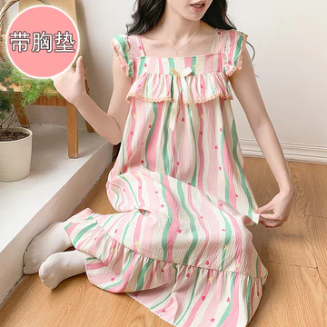 Bộ Đồ Ngủ Nữ Mây Cotton Mùa Hè Ngọt Ngào Phong Cách Bán Chạy Phong Cách Sling Có Miếng Lót Ngực Rời Giữa Chiều Dài Váy Ngủ Loungewear Nữ Nhà Bộ Đồ Ngủ Váy Ngủ Đồ Ngủ Đồ Ngủ
