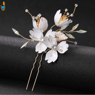 Kim cương giả & Hoa trắng Kẹp tóc sang trọng Hình chữ U Barrette Phụ kiện tóc