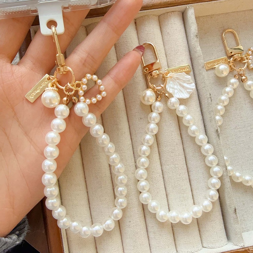 Mặt dây chuyền dây hạt vỏ sáng - Dây buộc điện thoại di động bằng nhựa nhân tạo - Móc khóa ngọt ngào INS thời trang - Quà tặng trang trí cho bé gái - Đồ trang trí treo bùa cho túi xách, chìa khóa ô tô