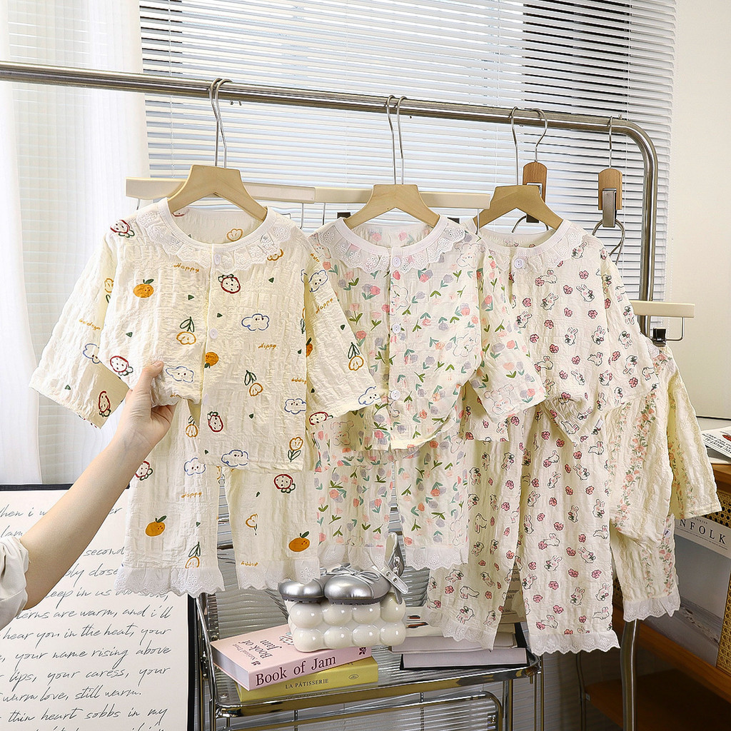 Bé Gái Dài Tay Mỏng Bộ Đồ Ngủ Bé Gái Xuân Thu Hè Thời Gian Cotton Phiên Bản Hàn Quốc Điều Hòa Không Khí Phù Hợp Với IA5T