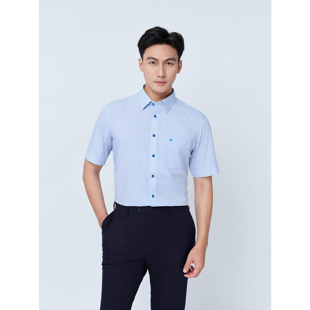 Sơ mi ngắn tay vạt tròn VIETTIEN vải Hoa hồng form REGULAR VT00000297