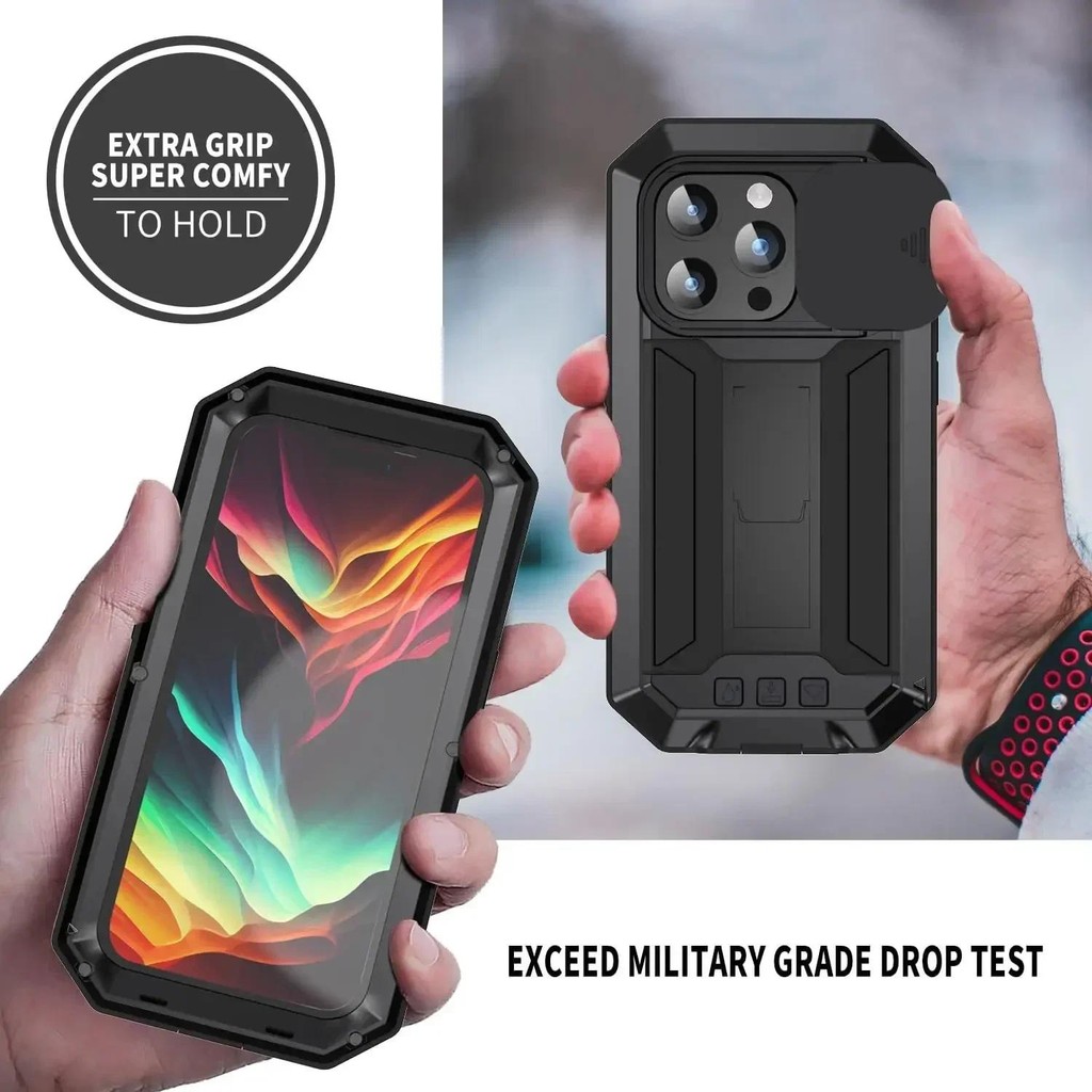 Hạng Nặng Giáp Chắc Chắn Kim Loại Dành Cho iPhone 17 16 15 Plus 14 13 Pro Max Vít Quân Sự Chống Sốc Bao Màn Hình Bảo Vệ Camera