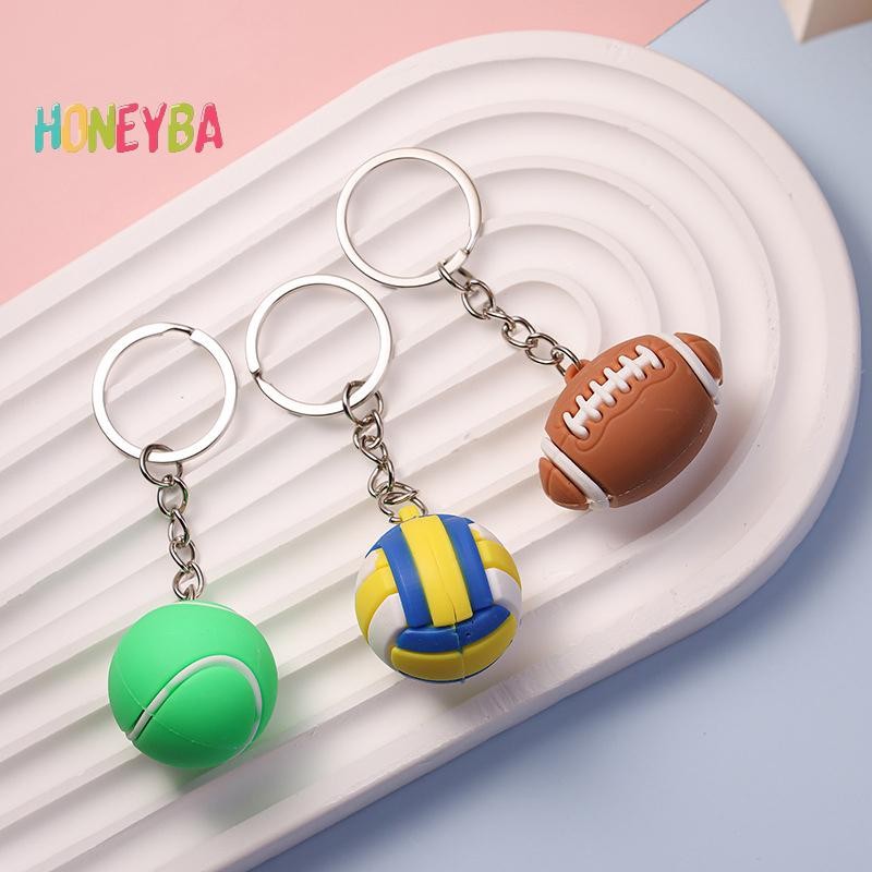 Móc khóa PVC thể thao mô phỏng bóng đá, bóng rổ, bóng chuyền, bóng bầu dục – phụ kiện ba lô, xe hơi – quà tặng