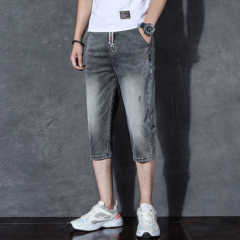 Quần Short Denim Nam Mùa Hè Mỏng Crop Quần Co Giãn Phiên Bản Hàn Quốc Hợp Thời Trang Nam Rời Thẳng 7 Điểm Quần Giữa