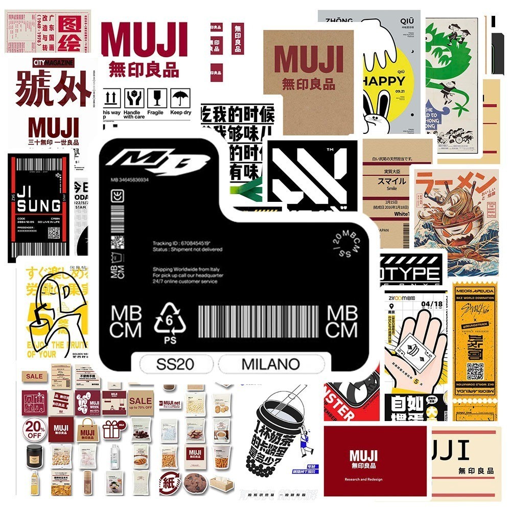 Hộp 50 Sticker Hình MUJI Decal Phản Quang 7 Màu Halogram Chống Nước - Gì Cũng In - MS: 000149