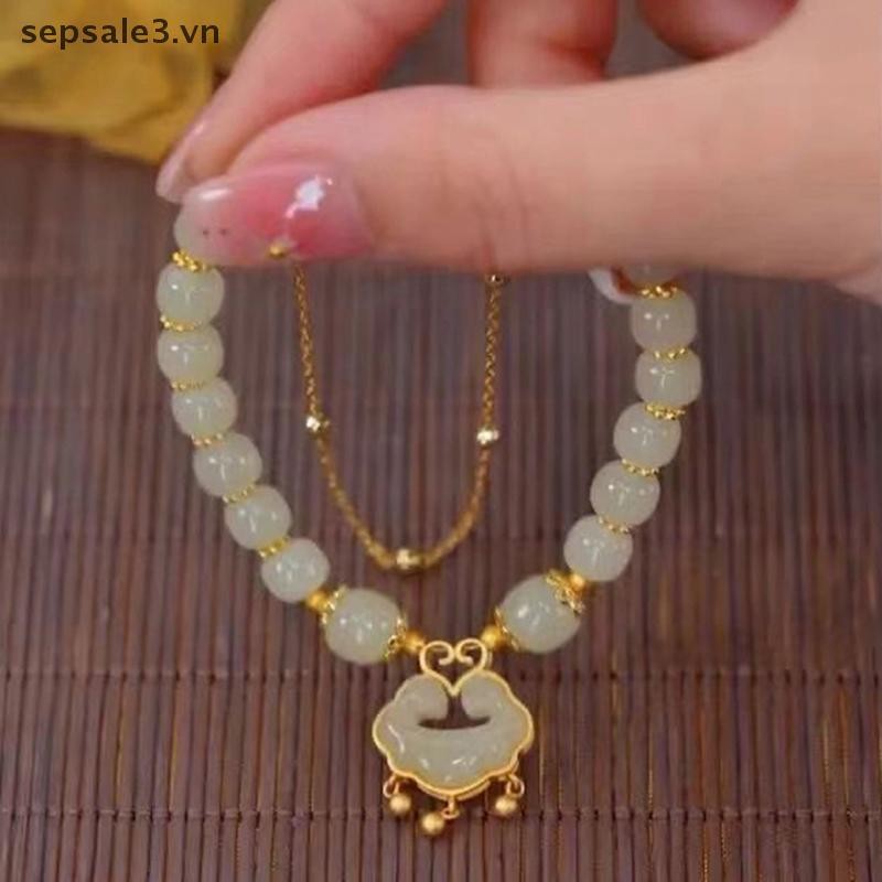 Vòng tay đính cườm phong cách Trung Quốc, mặt dây chuyền cổ điển, hạt trang sức, có thể điều chỉnh