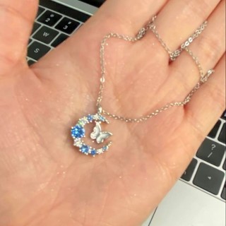 [Ưu đãi đặc biệt] Vòng cổ Kim cương Bướm Mặt trăng Vòng cổ nữ Kim cương xanh Bán chạy Niche Light Sang trọng Dây chuyền xương đòn cao cấp Quà tặng bạn gái