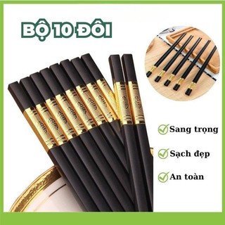 10 Đôi Đũa Kháng Khuẩn Mạ Vàng Đũa Nhựa Ăn Cơm Phong Cách Hàn Quốc Nhựa Đen Chống Trơn Chống Mốc Chịu Nhiệt