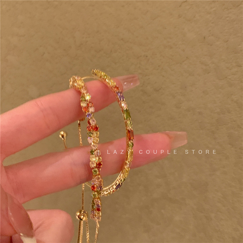 Xếp chồng lên nhau, bầu không khí thời trang, vòng tay màu dopamine Zircon, thiết kế Nữ, Vòng Tay Tinh tế, vòng tay, trang sức QMVD