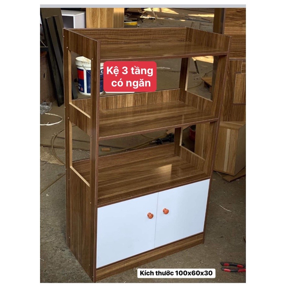 Tủ bếp, kệ lò vi sóng 4 tầng CÓ NGĂN TỦ để đồ nhà bếp chất liệu gỗ MDF kích thước 100x60x30cm