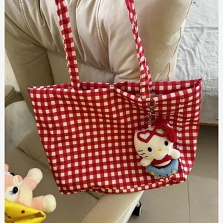 Phong Cách Mới Màu Đỏ Kiểm Tra Phiên Bản Hàn Quốc Túi Đeo Vai Dung Tích Lớn