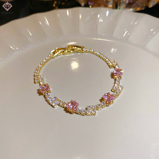 [Pcwkkef] Vòng tay Zircon pha lê màu hồng nhạt dành cho nữ Thời trang bé gái Tinh tế Sáng bóng Kim cương giả Lắc tay Phụ kiện trang sức Quà tặng Mới