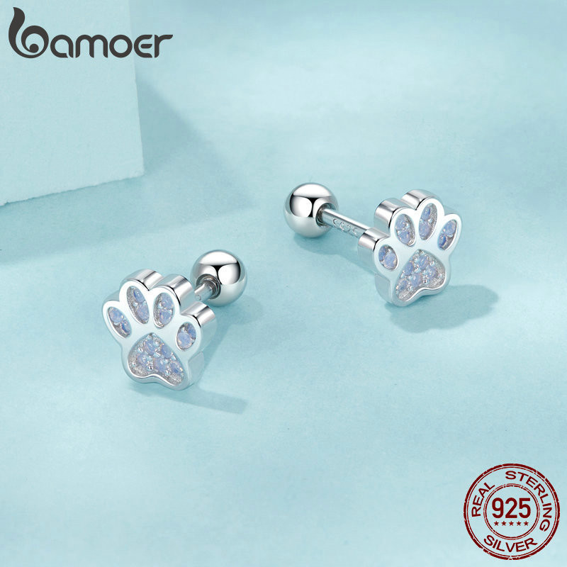 Bamoer 925 Sterling Sliver Bông Tai Thú Cưng Paw Deisign Dễ Thương Hàng Ngày Ocassion Trang Sức Quà Tặng Cho Nữ Bé Gái Học Sinh
