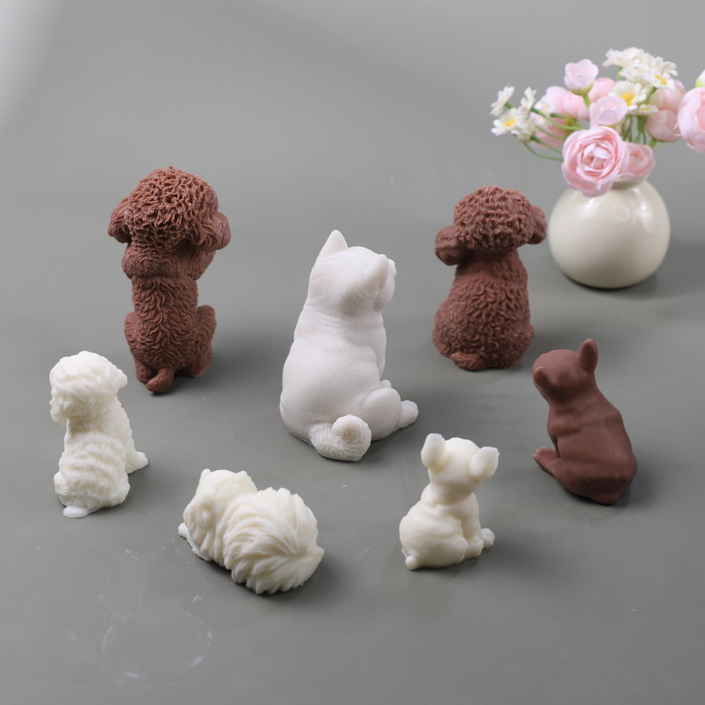 Khuôn silicon 3D hình chó Shiba Inu/Teddy/Bull Dog, khuôn nến thơm DIY, trang trí bánh sô cô la