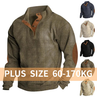 [Plus Size] Áo nỉ nam dài tay Áo chui đầu thông thường hàng ngày Cổ đứng chất lượng cao Áo len Oversize màu trơn