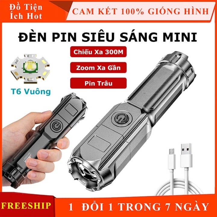 Đèn pin Mini cầm tay siêu sáng chiếu xa 300m có Zoom xa gần, chip Led ...