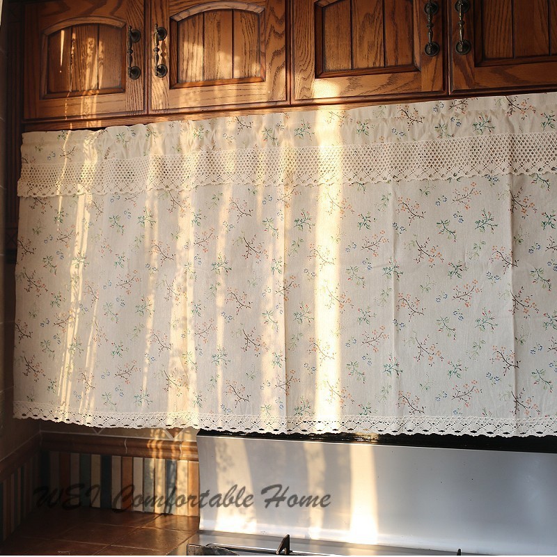 Rèm vải lanh cotton Bắc Âu hoa nhỏ ngắn, chống bụi, trang trí, phân vùng không cần thanh