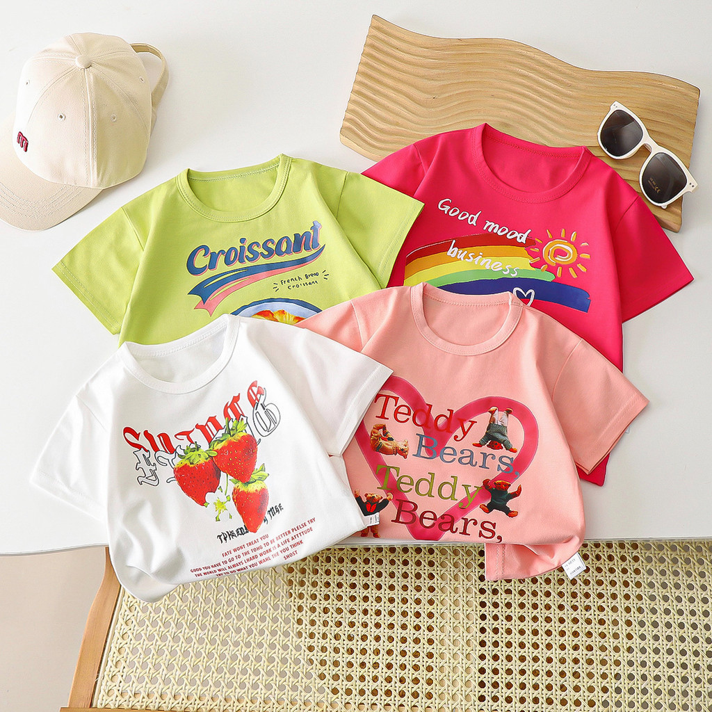 Trẻ Em Áo Thun Cotton Nguyên Chất Mùa Hè Phong Cách Mới Bé Gái Nửa Tay Top Mỏng Phong Cách Mùa Hè Quần Áo HWZA