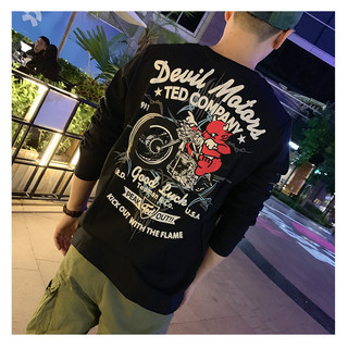 Nam Mặc ins Nhật Bản Quỷ Nhỏ Hợp Thời Trang Nam Dài Tay Áo Thun Xe Máy Punk Hợp Thời Trang Áo Thun Nam Hợp Thời Trang Thương Hiệu Hợp Thời Trang