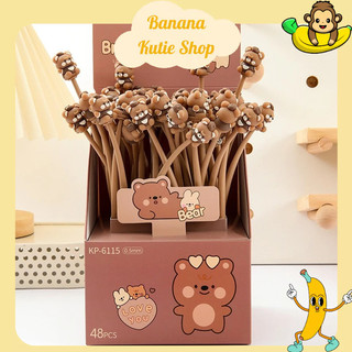 [Mực Đen] Bút Bi Silicon Thân Mềm Brown Bear Lúc Lắc, Bút Bi Mực Gel Khô Nhanh, Mực Đều, Nét Chữ Đẹp