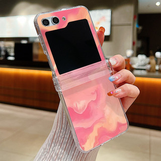 Ốp điện thoại hoa đá cẩm thạch đầy màu sắc trong suốt cho Samsung Galaxy Z Flip 6 Flip 5 Flip 4 Flip 3 Full Bản lề trong suốt PC cứng gấp Ốp điện thoại Samsung Z Flip6 Flip5 Flip4 Flip3