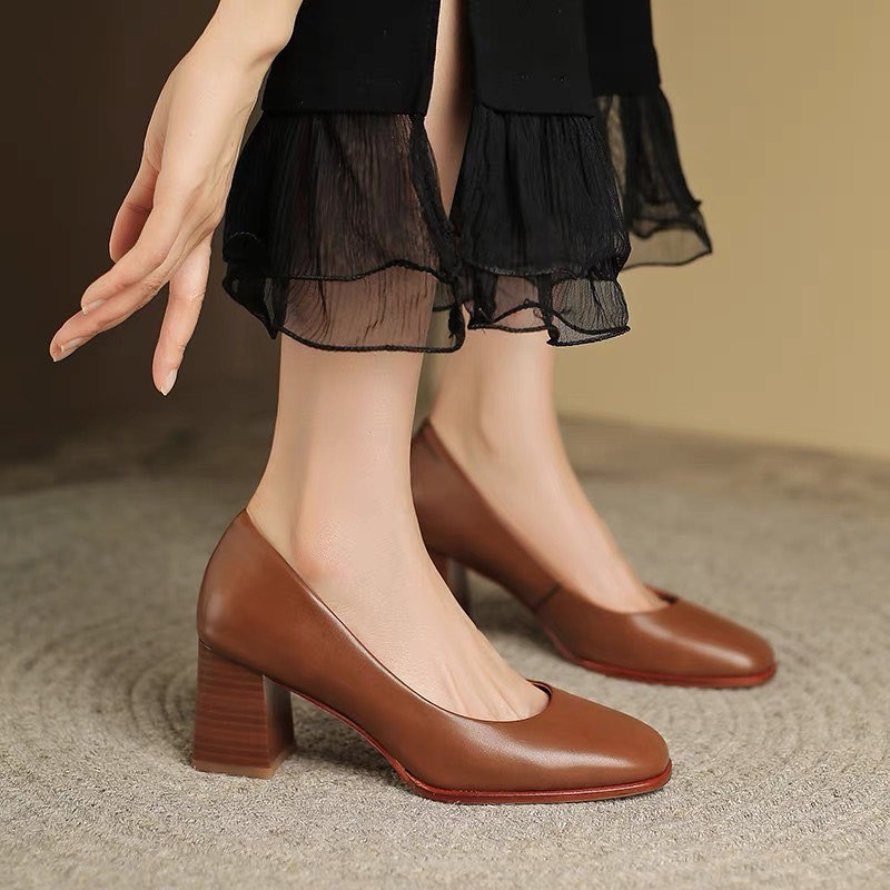 Size Station - Giày da trơn basic gót trụ 6.5cm 650049 | Shopee Việt Nam