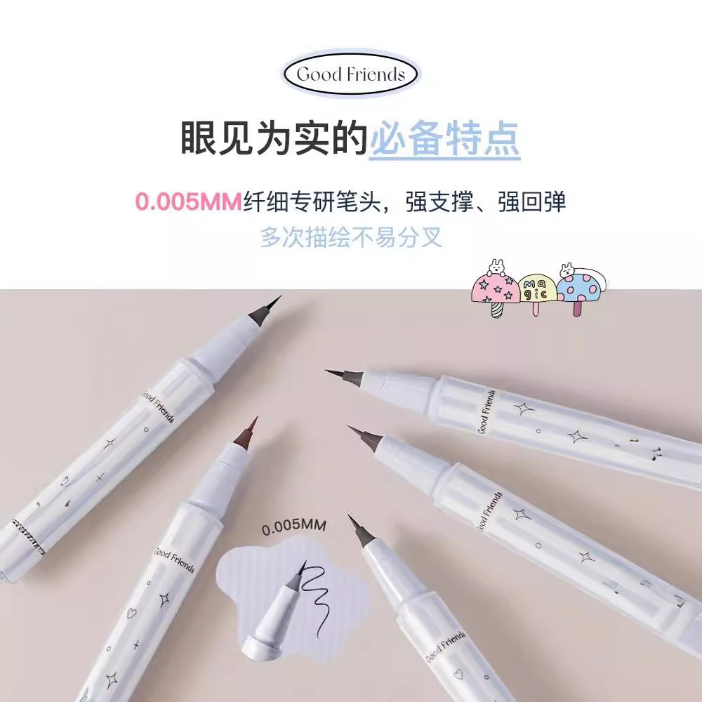 Flortte Bút kẻ mắt dạng lỏng đa năng Good Fat Friends Club Series Đầu bút xoay đa năng Fine RWQQ