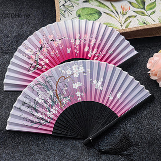 Gcdhome Phong Cách Vintage Lụa Gấp Quạt Trung Quốc Nhật Bản Họa Tiết Nghệ Thuật Thủ Công Quà Tặng Trang Trí Nhà Cửa Đồ Trang Trí Khiêu Vũ Tay Quạt HOT